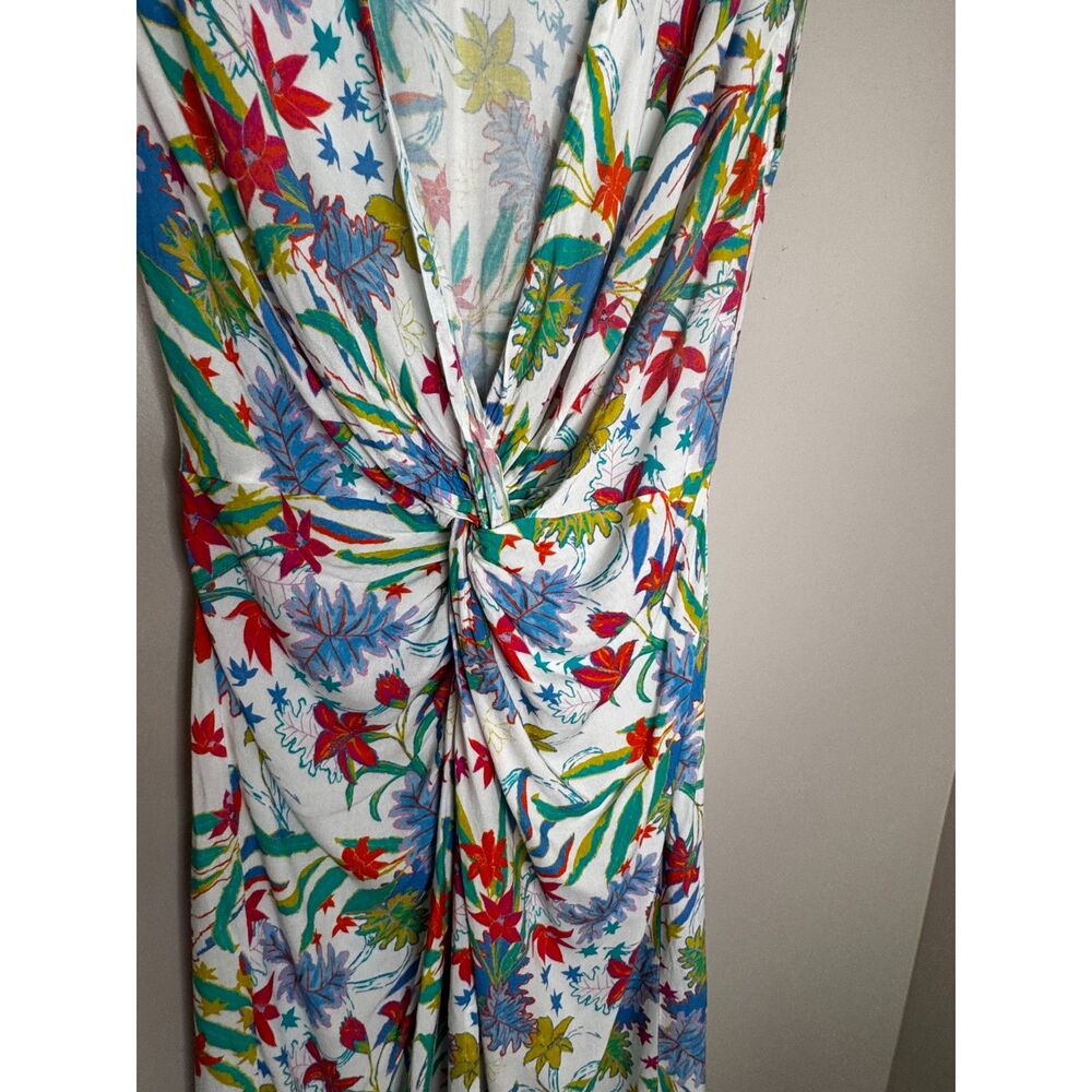 Amiani Floral Twist Front Midi Dress Tropical Print Beach Cover-Up White M - Picture 6 of 8